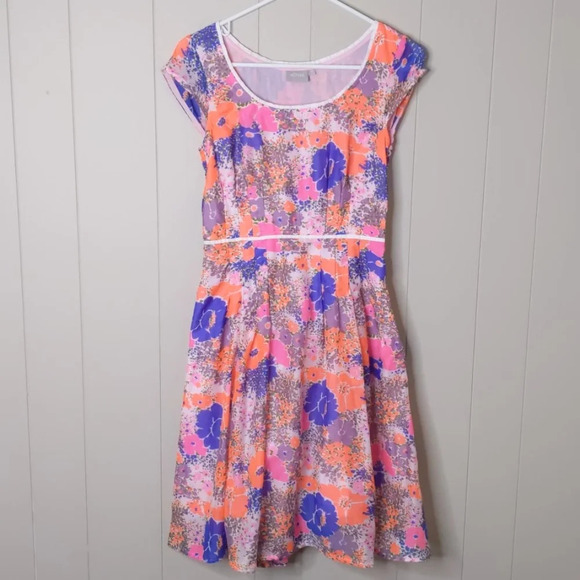 Eshakti Neon Floral Voile Fit and Flare Dress - Picture 1 of 5